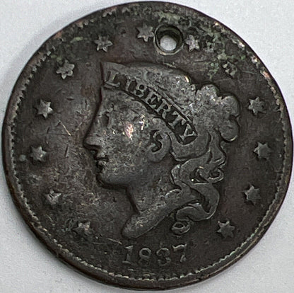 1837 US USA Braided Hair Large 1 Cent | American Copper Coin | Fair Grade | a443