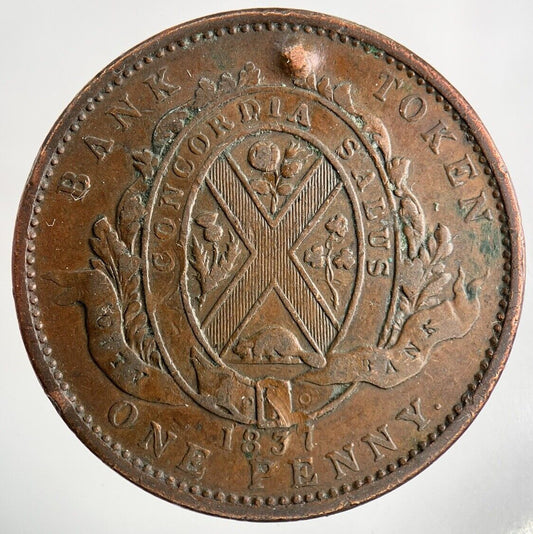 1837 Canada One Penny Bank Token Coin | Fine Collectable Grade