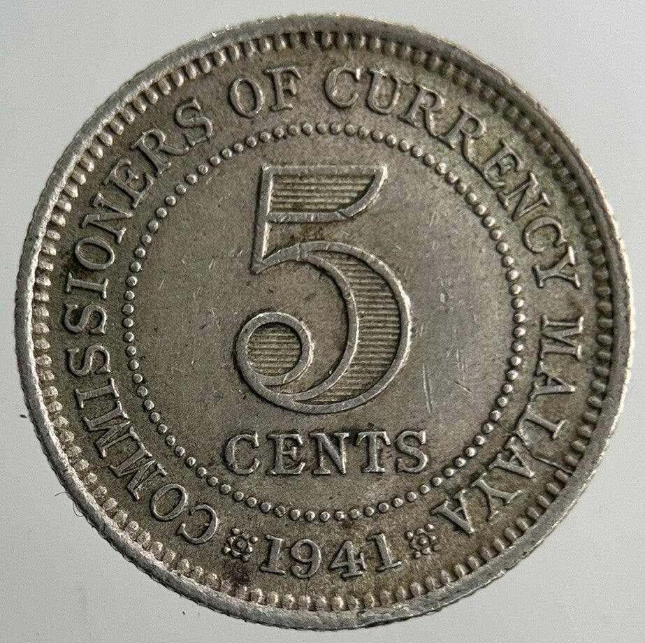 1941 Malaya 5 Cents Silver Coin | Fine Collectable Grade