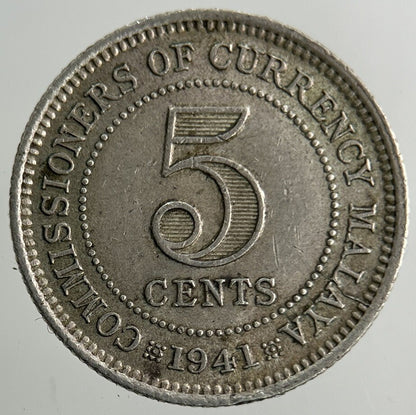 1941 Malaya 5 Cents Silver Coin | Fine Collectable Grade