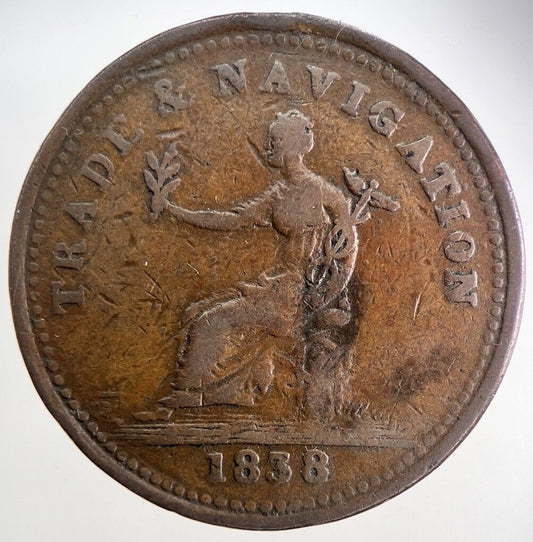 1838 Trade & Navigation Penny Token | Fine Collectable Grade | a9852