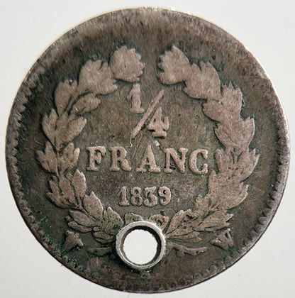 1839 France 1/4 Quarter Franc Silver Coin | Collectable Grade