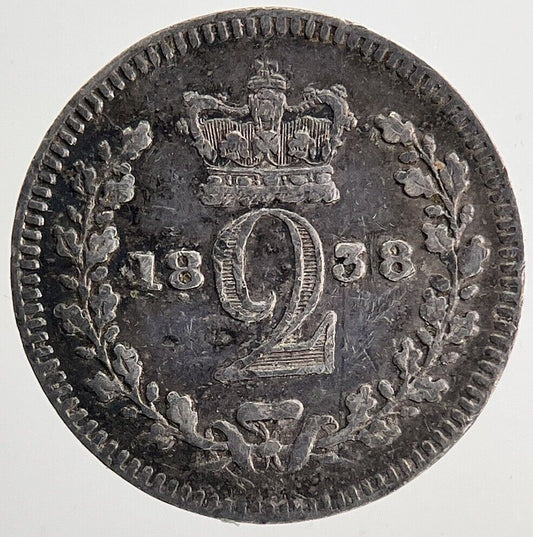 1838 Victoria Maundy Two-Pence Silver Coin | Fine Collectable Grade | a6768