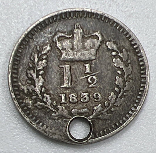 1839 Three-Half-Pence | British Silver Coin | Collectable Grade | a1287