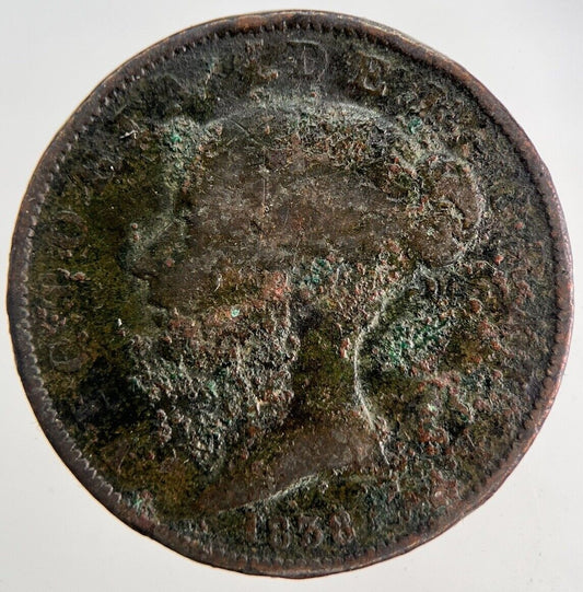 1838 Victoria Half-Penny Coin | Fair Grade
