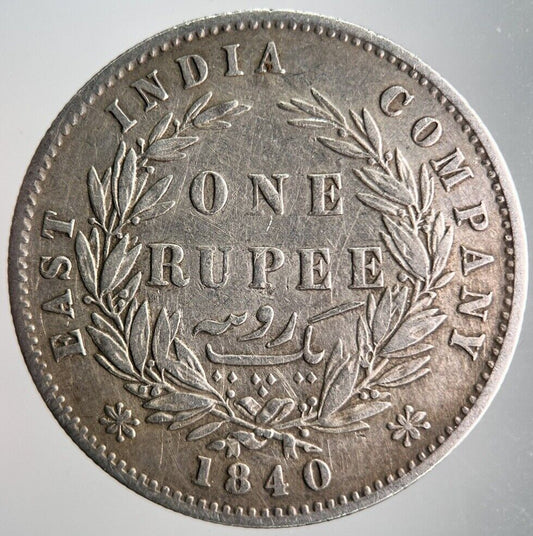 1840 India 1 One Rupee Silver Coin | Fine Collectable Grade | a4108