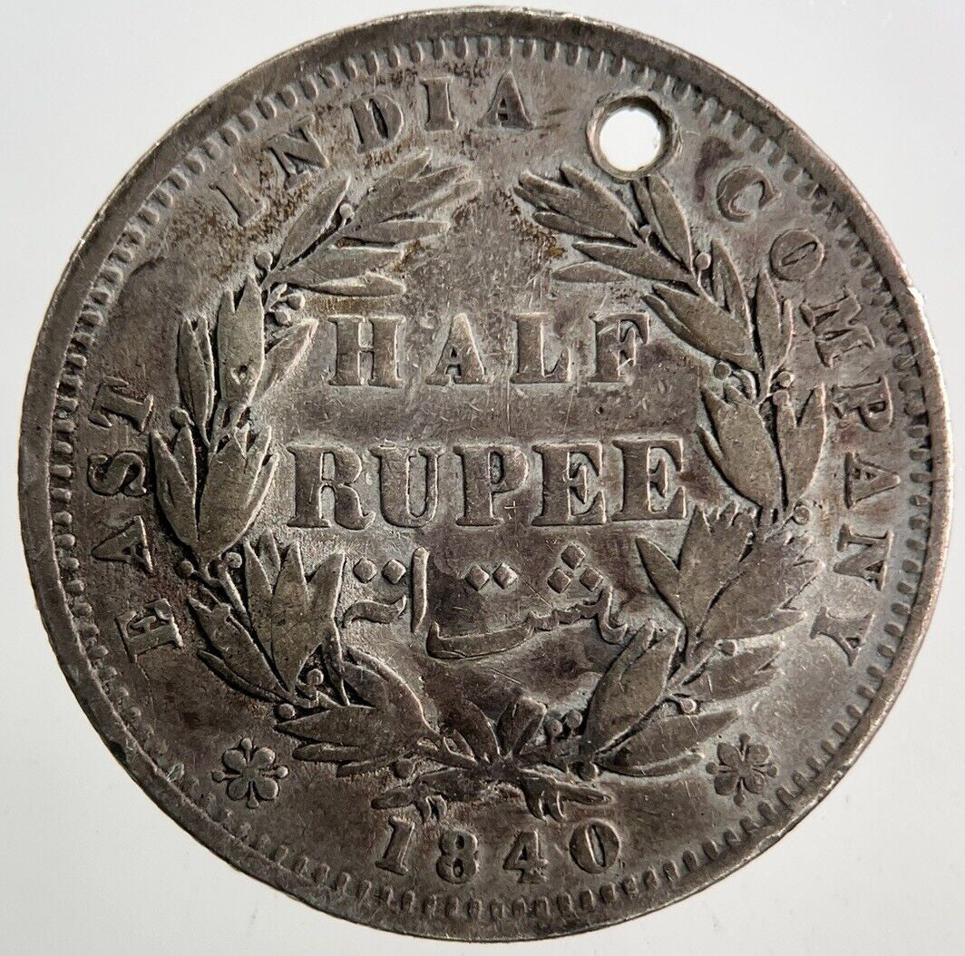 1840 East India Company 1/2 Half Rupee Silver Coin | Collectable Grade