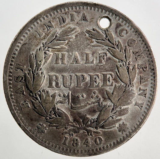 1840 East India Company 1/2 Half Rupee Silver Coin | Collectable Grade