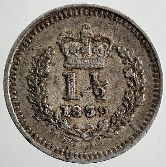 1839 Victoria Three-Half-Pence 1 1/2 Pence Silver Coin | Very High Grade