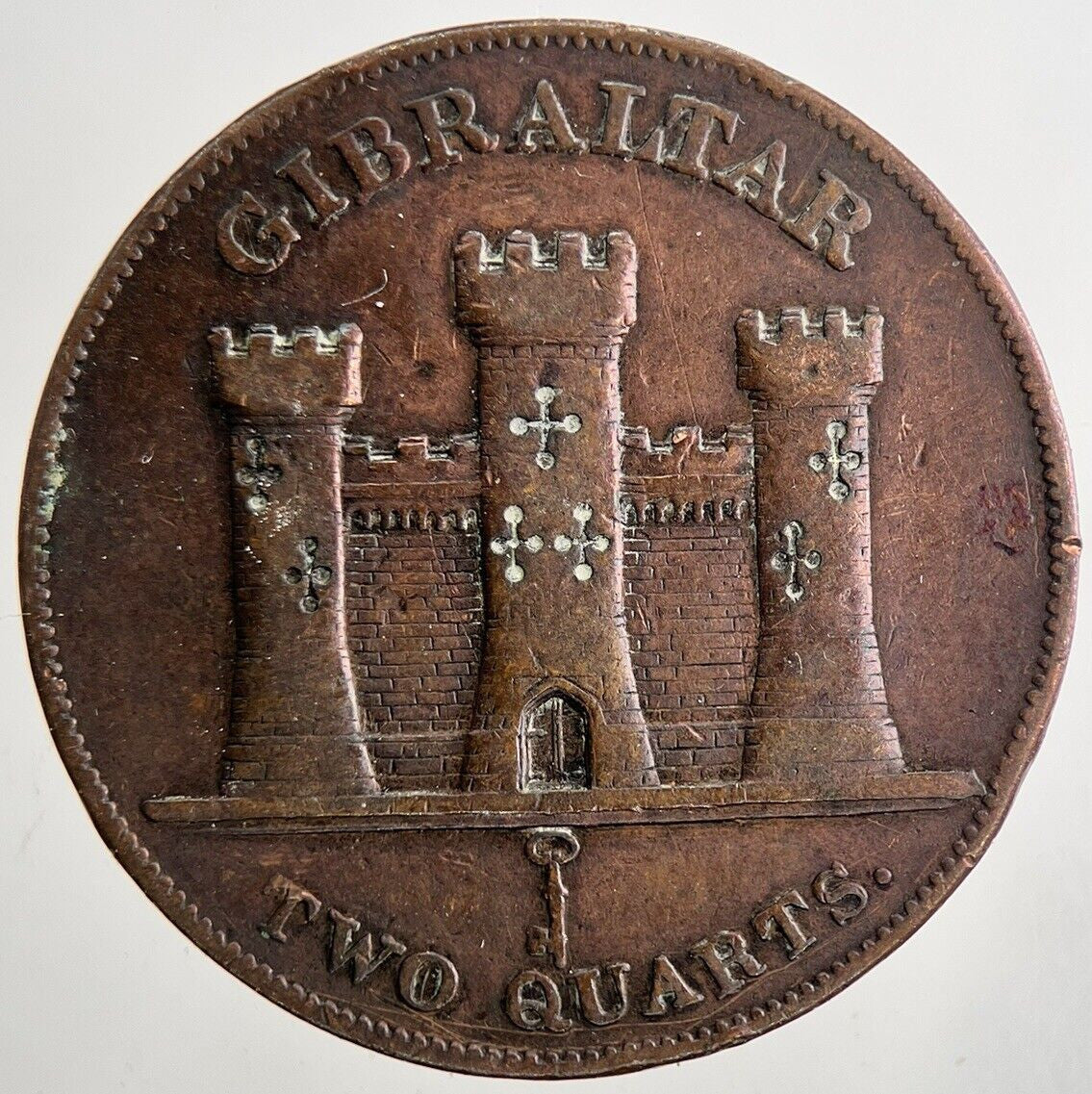 1842 Gibraltar 2 Two Quarts Victoria Half-Penny Coin | Very High Grade | a9469