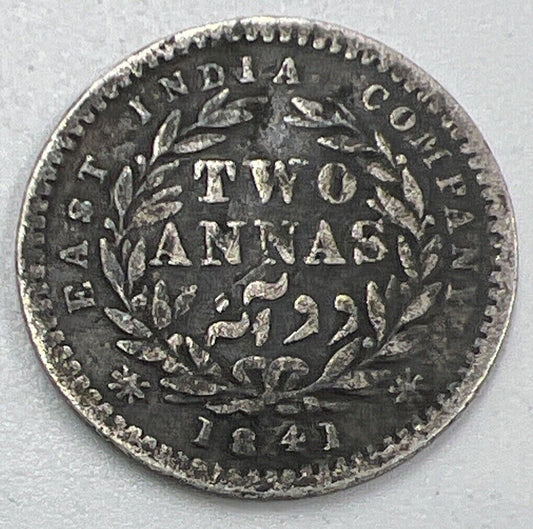 1841 India 2 Two Annas Silver Coin | Collectable Grade | a711