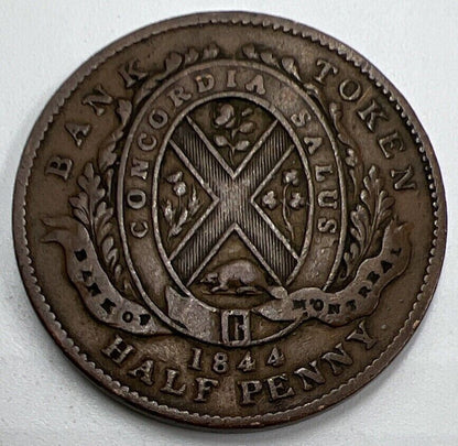 1844 Bank of Montreal Half-Penny Token Coin | Very Fine Grade | a1420