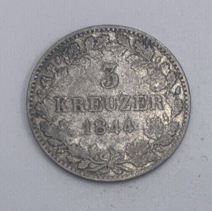 1844 3 Kreuzer | Silver Coin | Bavaria Coin | Collectable Grade | a460