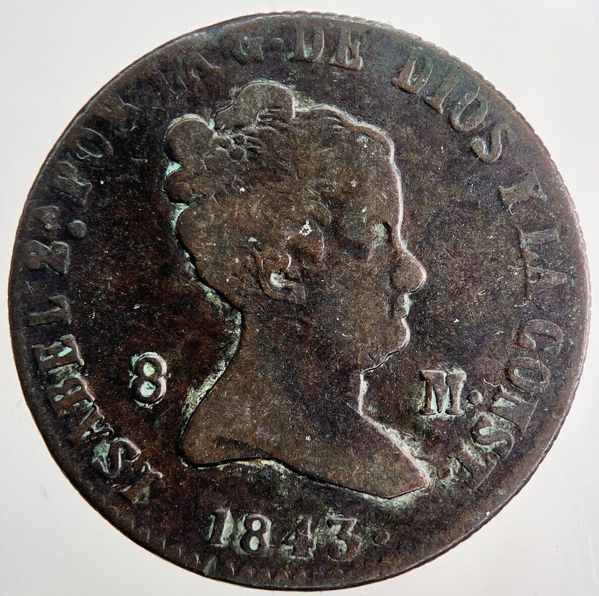 1843 Spain 8 Maravedis Coin | Fine Collectable Grade | a6242