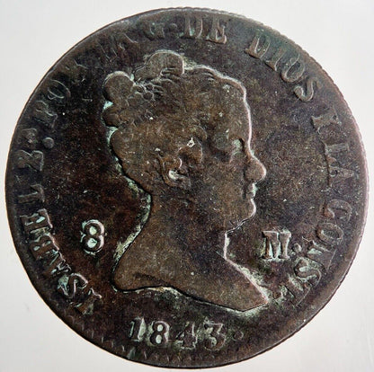 1843 Spain 8 Maravedis Coin | Fine Collectable Grade | a6242
