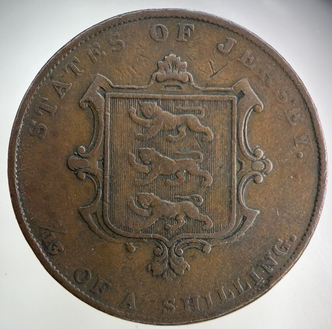 1844 Jersey 1/13th One Thirteenth Shilling Coin | Fine Collectable Grade
