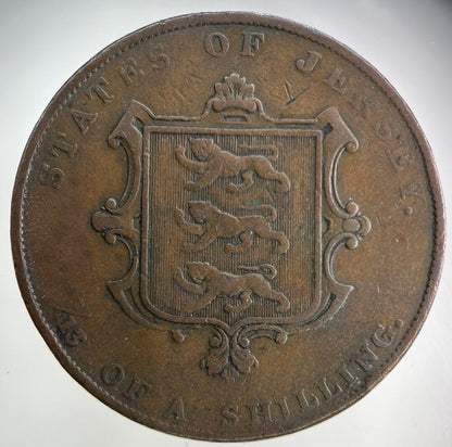1844 Jersey 1/13th One Thirteenth Shilling Coin | Fine Collectable Grade