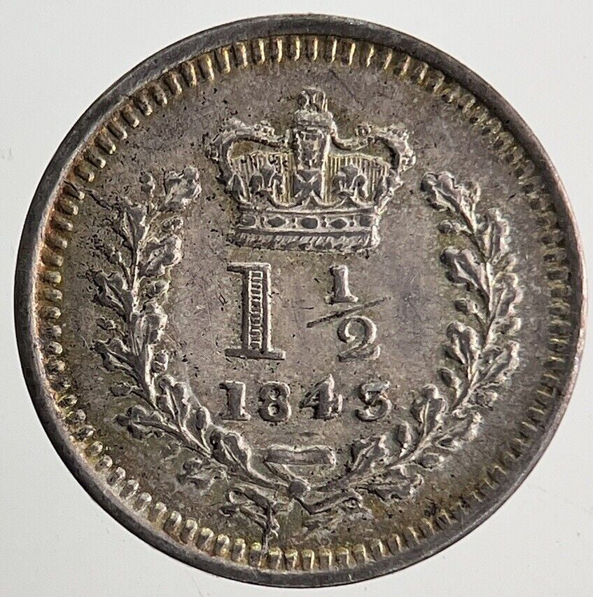 1843 Victoria Silver Three-Half-Pence Coin | Very High Grade