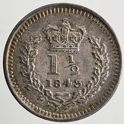 1843 Victoria Silver Three-Half-Pence Coin | Very High Grade