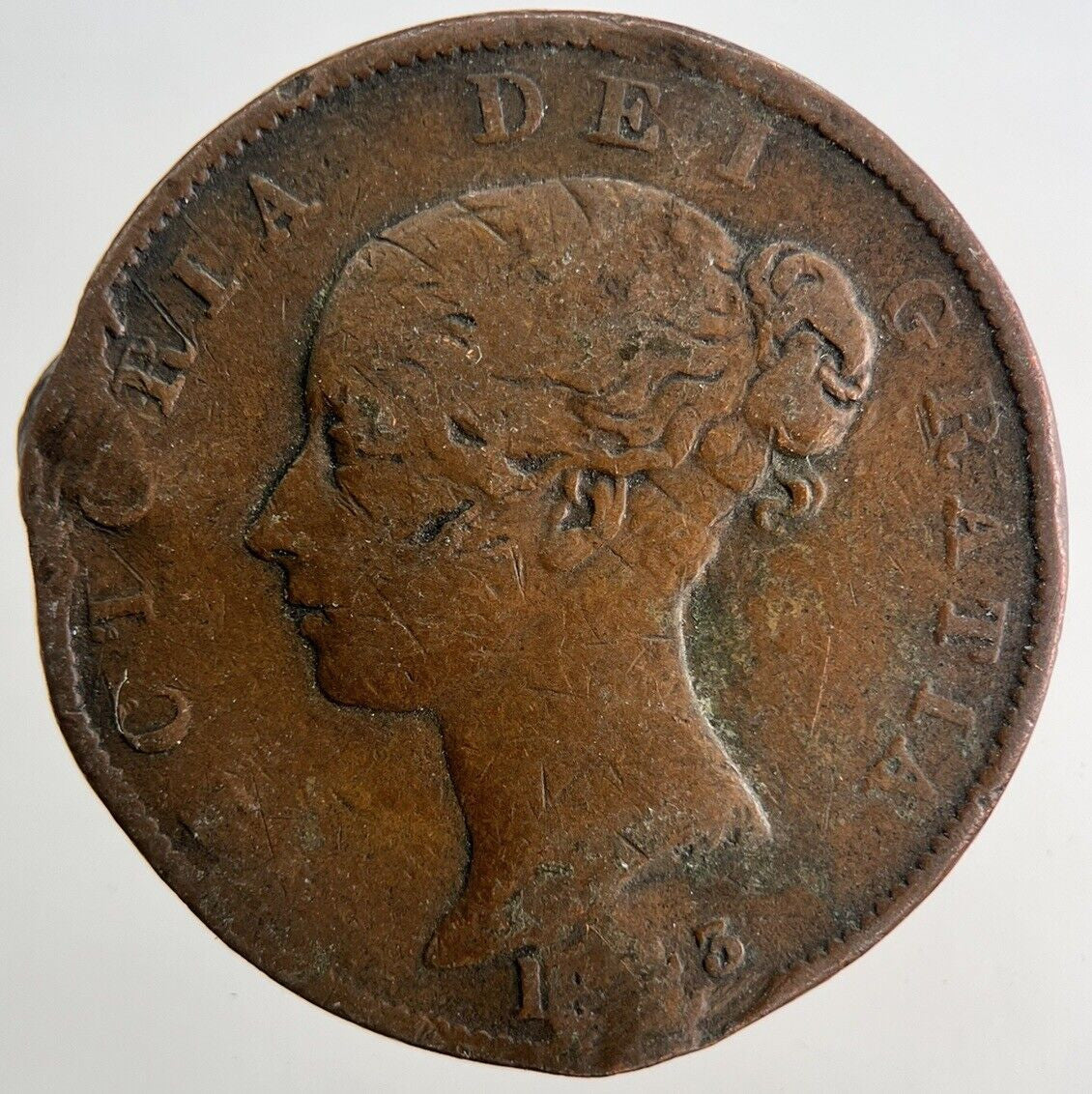 1843 Victoria Half-Penny Coin | Fair Grade
