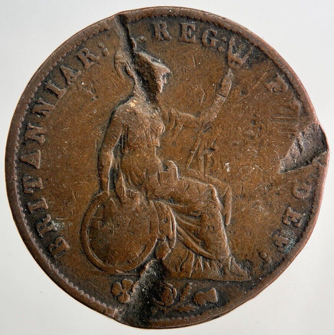 1843 Victoria Half-Penny Coin | Fair Grade