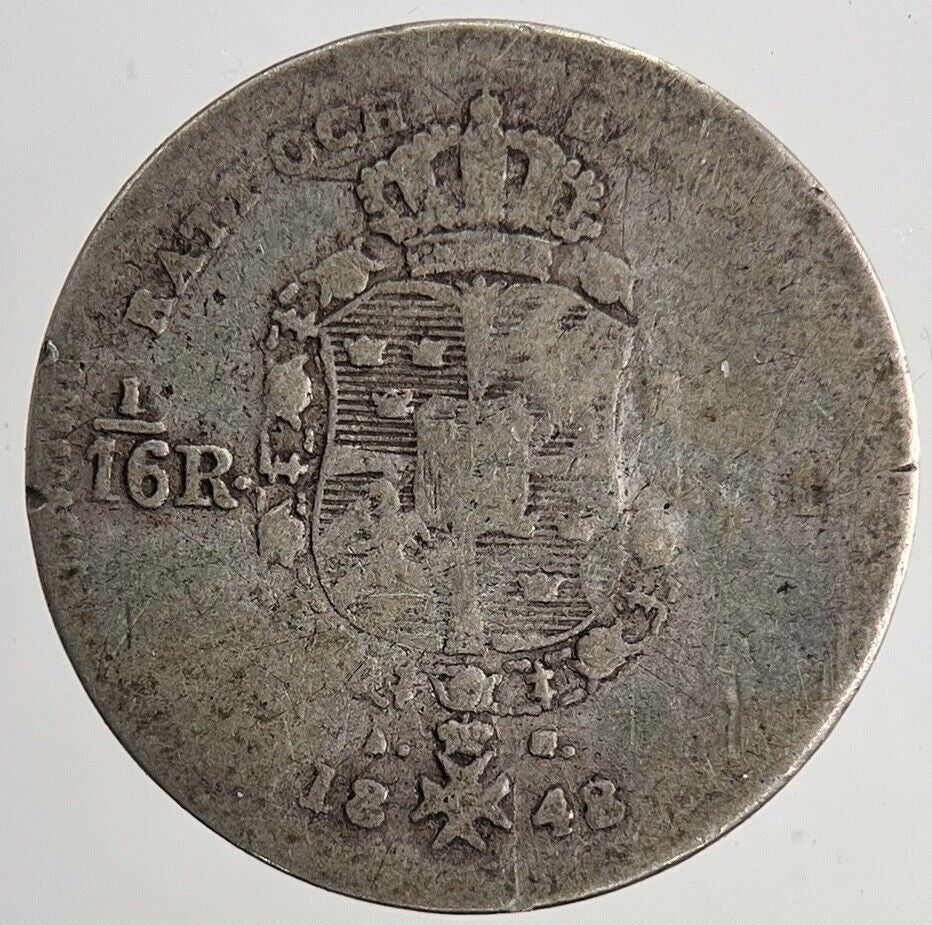 1848 Sweden 1/16 Riksdaler Silver Coin | Collectable Grade | a6709