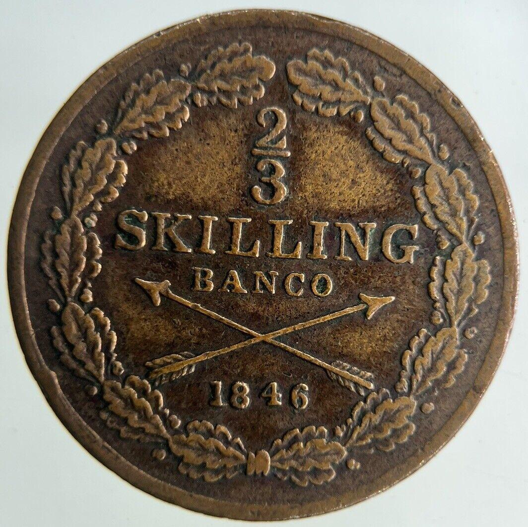 1846 Sweden 2/3 Skilling Coin | Fine Collectable Grade