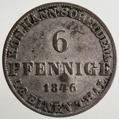 1846 Germany 6 Pfennig Hannover Silver Coin | Fine Collectable Grade | a5556