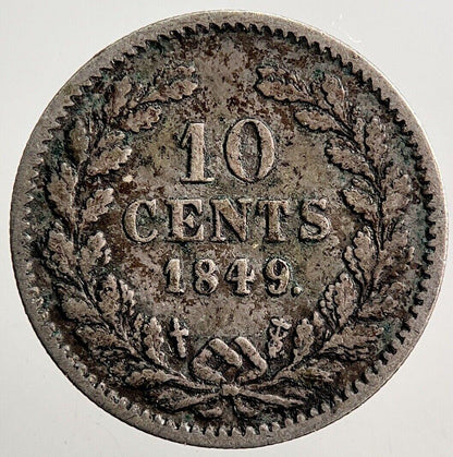 1849 Netherlands 10 Cents Silver Coin | Fine Collectable Grade | a3751