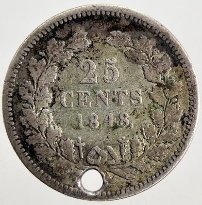 1848 Netherlands 25 Cents Silver Coin | Fine Collectable Grade | a9856