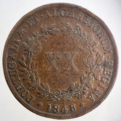 1848 Portugal XX 20 Reis Coin | Fine Collectable Grade | a1503