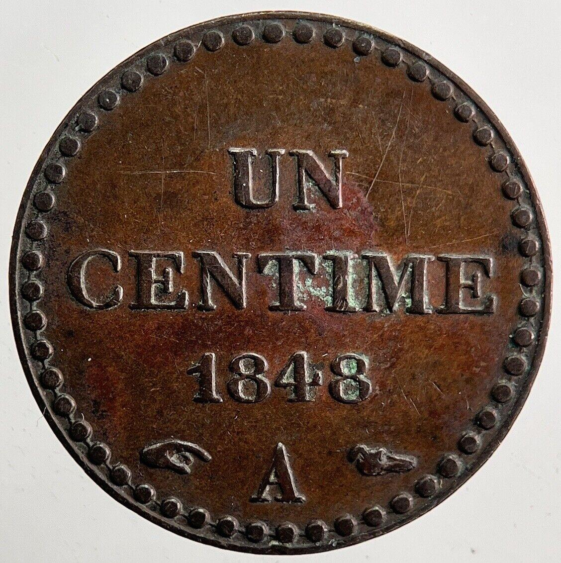 1848 France 1 Un Cent Centime Coin | Very Fine Grade | a5447