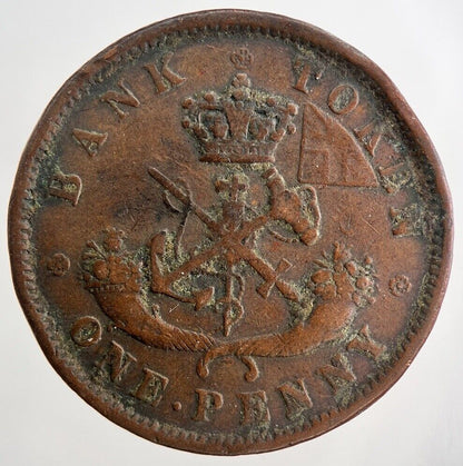 1852 Canada Bank Token One Penny Coin | Fine Collectable Grade