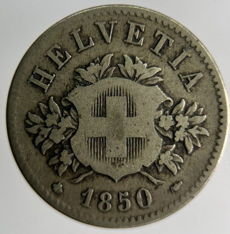 1850 Switzerland Helvetia 20 Rappen Silver Coin | Collectable Grade