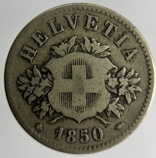 1850 Switzerland Helvetia 20 Rappen Silver Coin | Collectable Grade