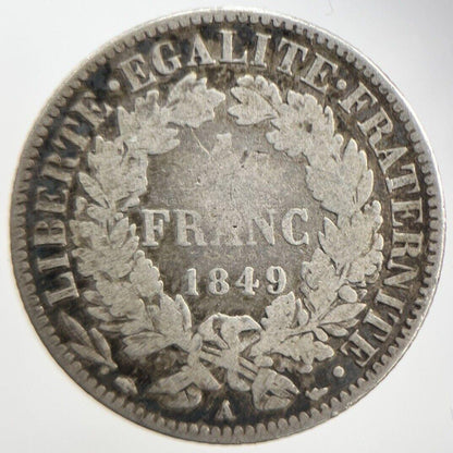 1849-A France 1 One Franc | French Silver Coin | Fair Grade