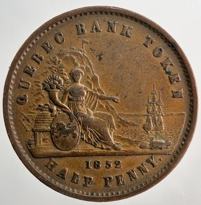 1852 Canada Quebec Bank Half-Penny Token Coin | Very High Grade