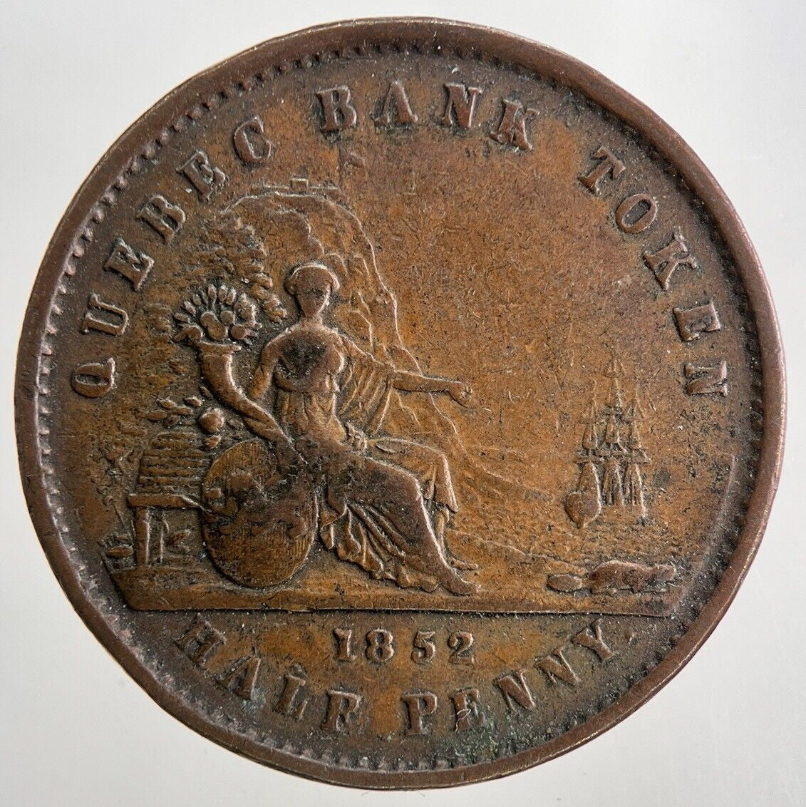 1852 Canada Quebec Bank Half-Penny Token | Fine Collectable Grade | a9067