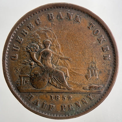 1852 Canada Quebec Bank Half-Penny Token | Fine Collectable Grade | a9067
