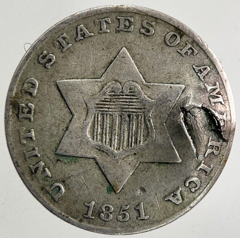 1851 US USA 3 III Cent Coin | Collectable Grade