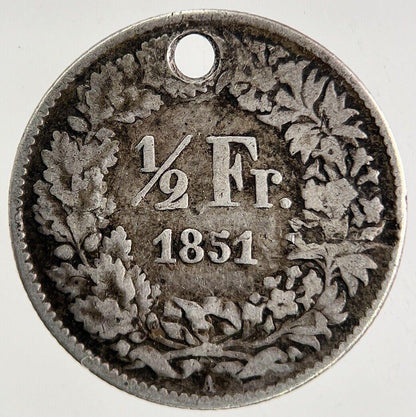 1851 Switzerland Swiss 1/2 Half Franc Silver Coin | Collectable Grade