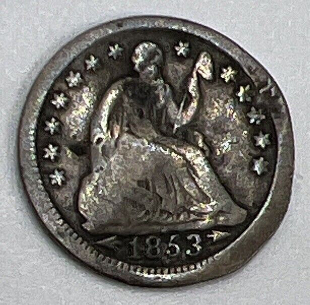 1853 US USA Liberty Seated Half Dime | Silver Coin | Fair Grade | a387