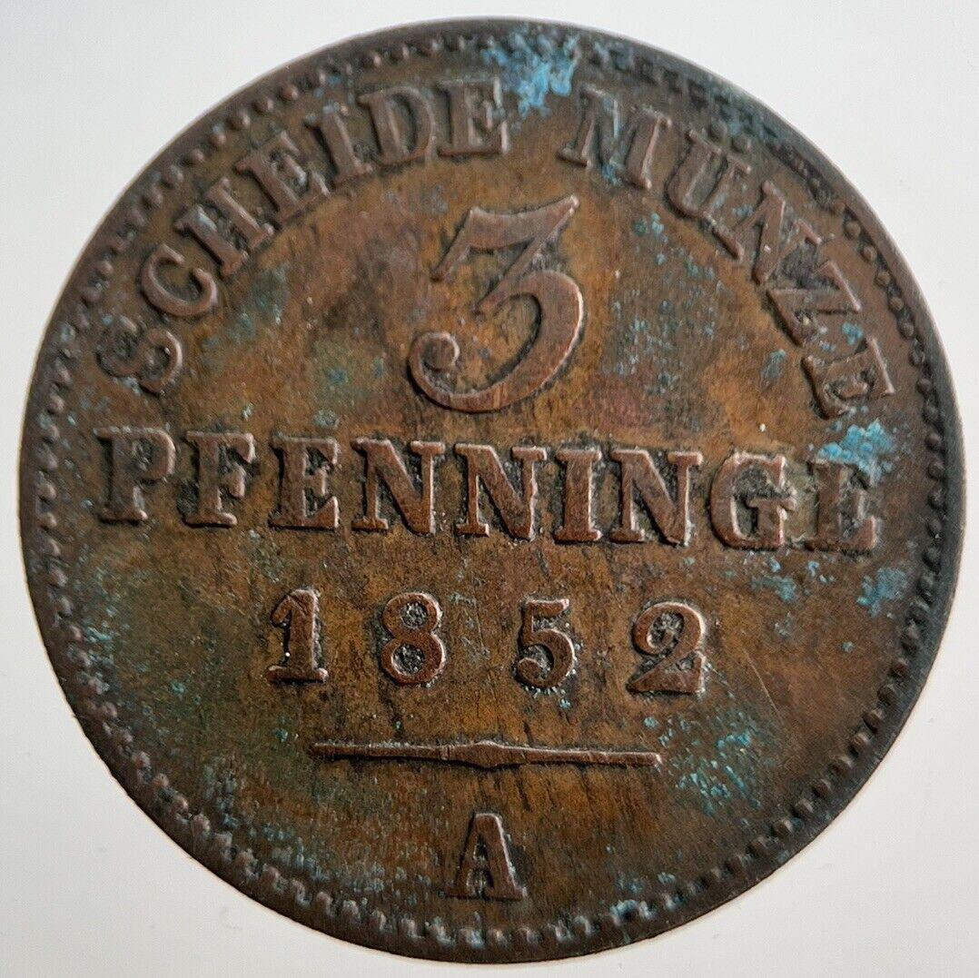 1852 Germany 3 Pfennig Coin | Fine Collectable Grade | a7264