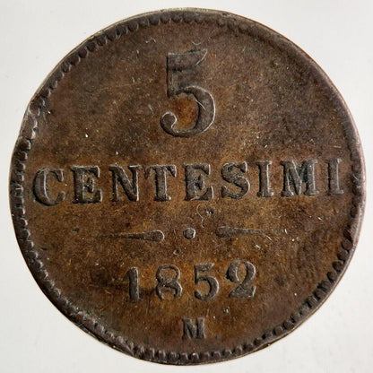 1852 Italy 5 Centesimi Coin | Collectable Grade