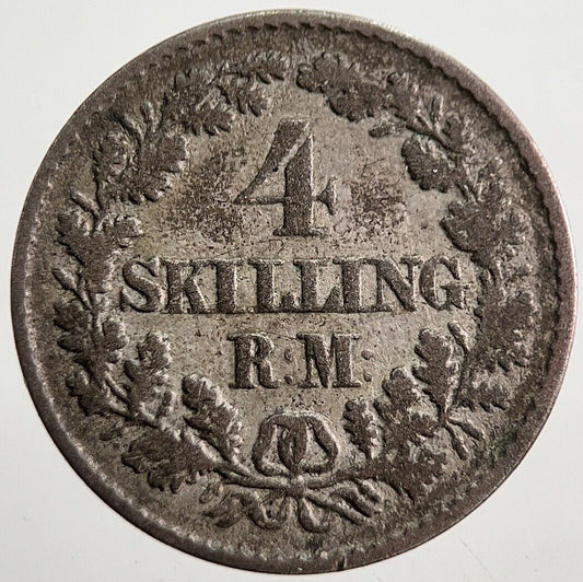 1854 Denmark 4 Skilling Silver Coin | Collectable Grade | a7835