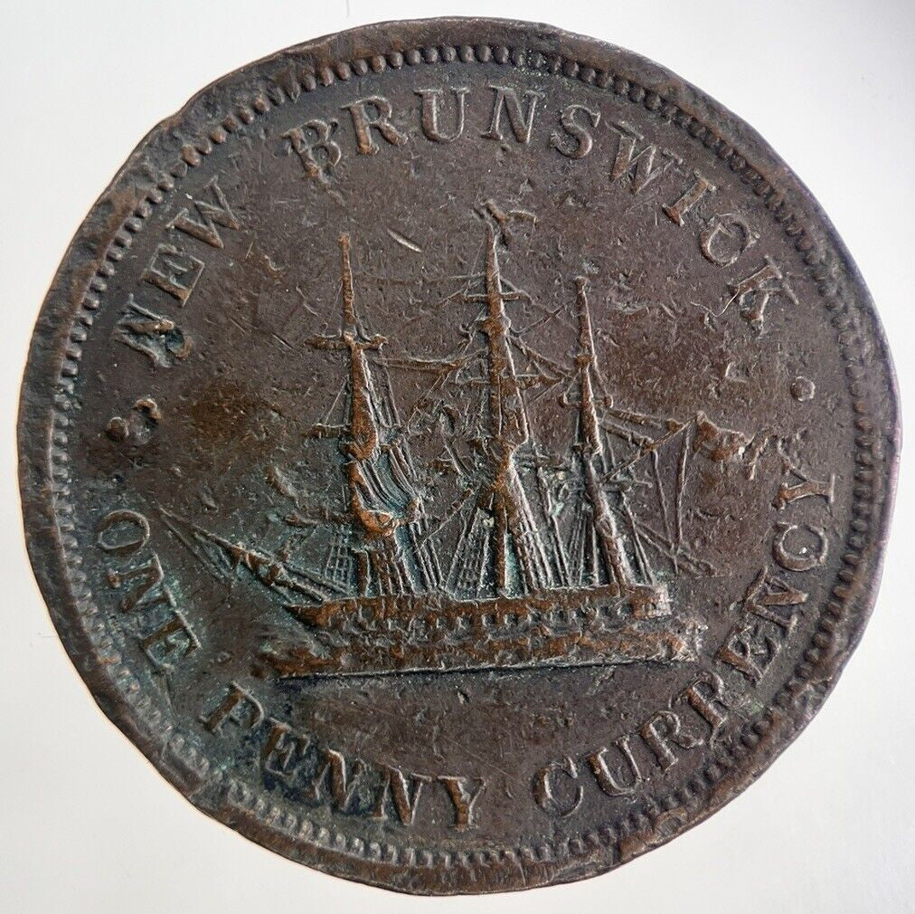 1854 Canada New Brunswick One Penny Token Coin | Fine Collectable Grade