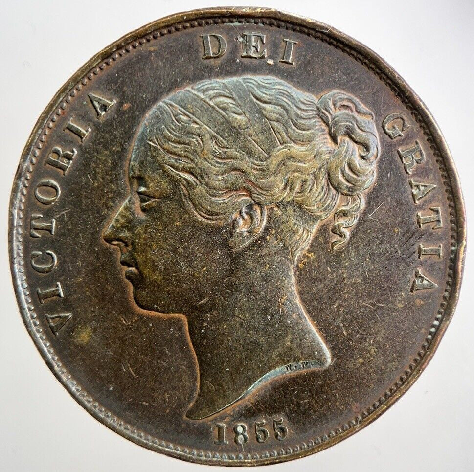 1855 Victoria One Penny Coin | Very Fine Grade | a5277