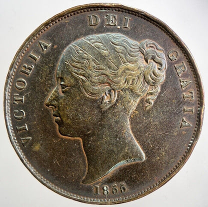 1855 Victoria One Penny Coin | Very Fine Grade | a5277