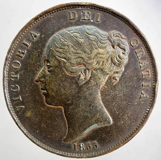 1855 Victoria One Penny Coin | Very Fine Grade | a5277