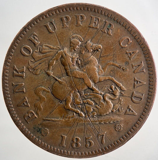 1857 Canada Bank Token One Penny Coin | Fine Collectable Grade